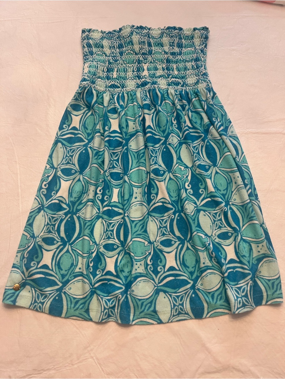 Lilly Pulitzer Aqua & Teal Smocked Swim Coverup Skirt